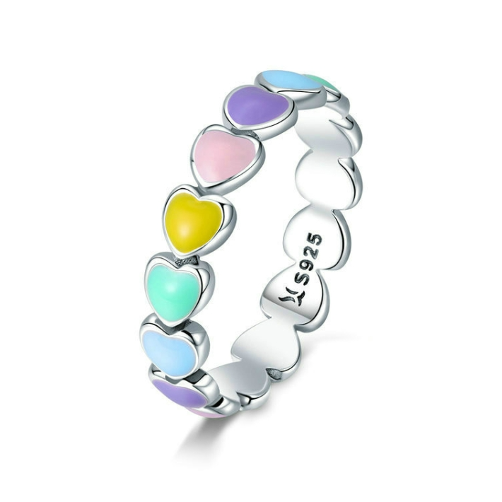 Bague Coeurs Colorés en argent 925 plaqué or blanc émaillé à la main - Photo 4