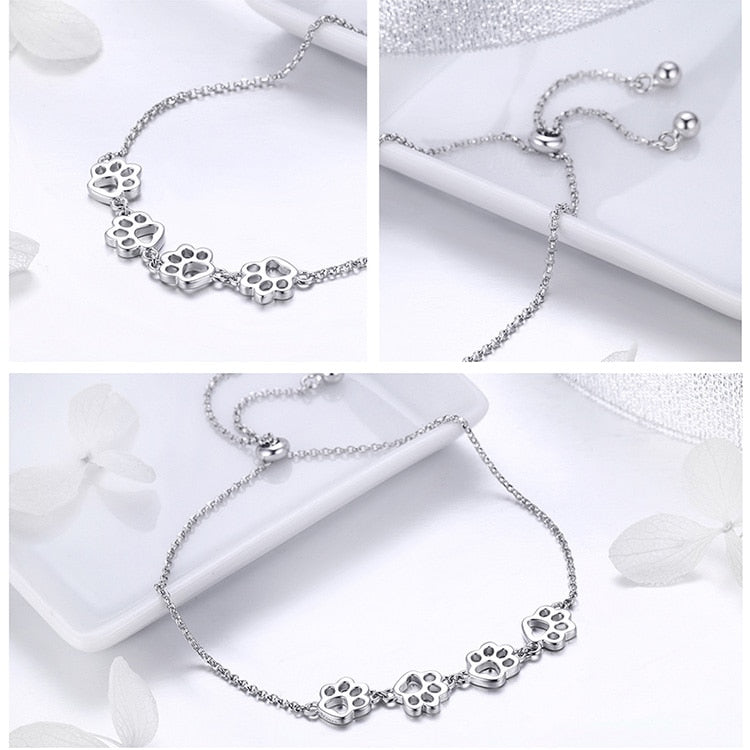 Bracelet Quatre Pattes en argent 925 plaqué or blanc ajustable - Photo 5