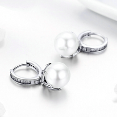 Boucles d’Oreilles Créoles Pendentif Perles en argent 925 plaqué or blanc avec zircons blancs - Photo 4