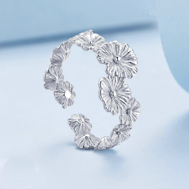 Bague Marguerites en argent 925 plaqué or blanc ajustable - Photo 4