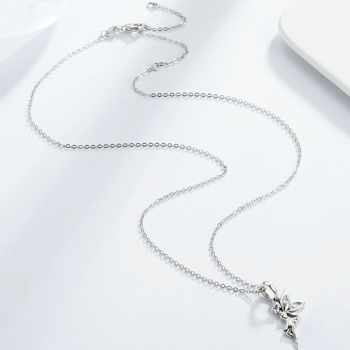 Collier Fée en argent 925 plaqué or blanc ajustable avec zircons blancs - Photo 3