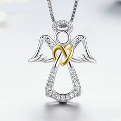 Collier Ange Gardien en argent 925 plaqué or blanc et or jaune avec zircons blancs - Photo 3