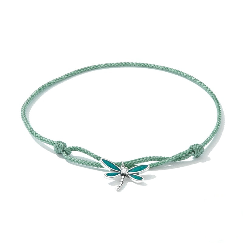 Bracelet Libellule style marin en corde vert ajustable avec libellule en argent 925 émaillé vert - Photo 3
