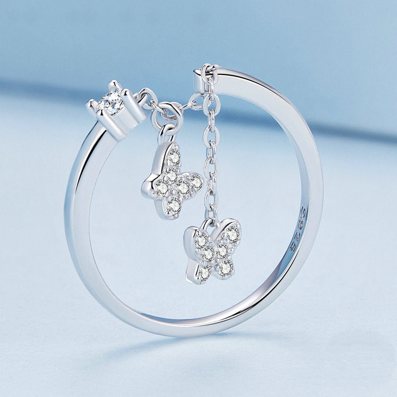 Bague Papillons en argent 925 plaqué or rose ajustable avec zircons blancs - Photo 4