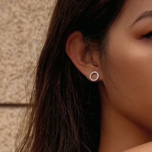 Boucles d’Oreilles Cercle Lumineux en argent 925 plaqué or rose avec zircons blancs - Photo 2
