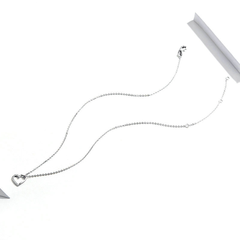 Collier Coeur en argent 925 plaqué or blanc ajustable avec zircons blancs - Photo 5