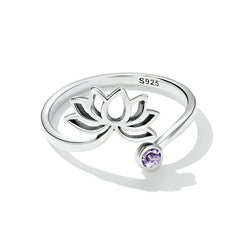 Bague Fleur de Lotus en argent 925 plaqué or blanc ajustable avec zircon violet - Photo 3