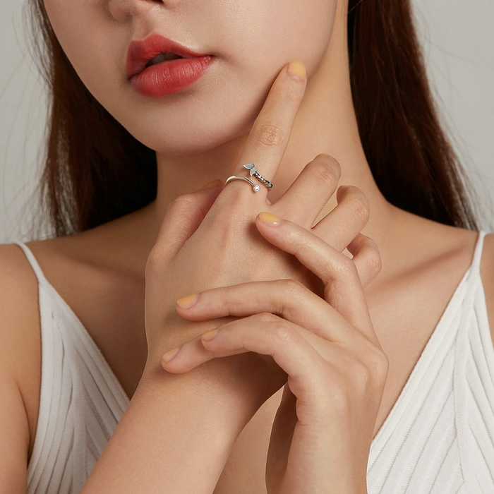 Bague Papillon en argent 925 plaqué or blanc ajustable avec zircons colorés - Photo 6
