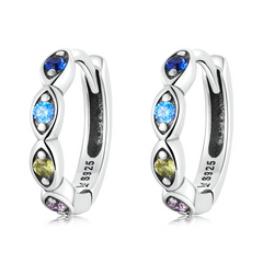 Boucles d’Oreilles Créoles Yeux Protecteurs en argent 925 plaqué or blanc avec zircons colorés