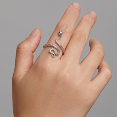 Bague Serpent Python en argent 925 plaqué or blanc ajustable avec yeux en zircon vert - Photo 2