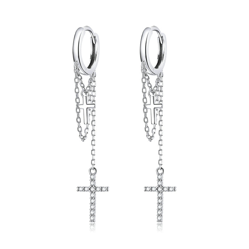 Boucles d'Oreilles Créoles Pendentif Croix