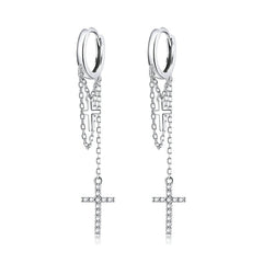 Boucles d'Oreilles Créoles Pendentif Croix