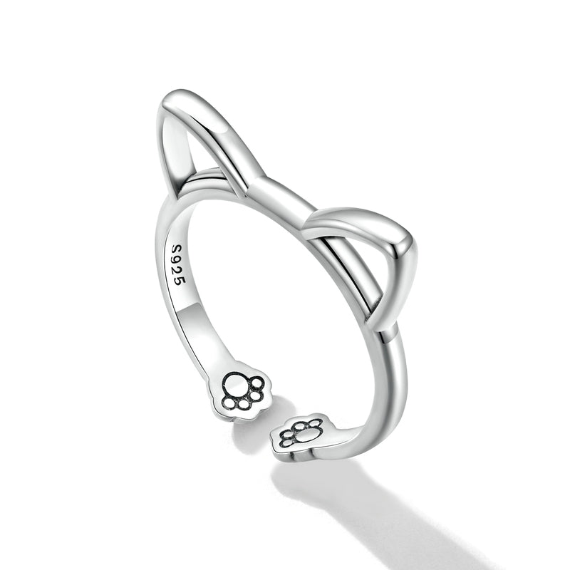 Bague Oreilles de Chat en argent 925 plaqué or blanc ajustable - Photo 4