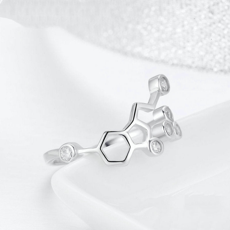 Bague Molécule en argent 925 plaqué or blanc ajustable avec zircons blancs - Photo 5