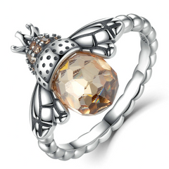 Bague Reine des Abeilles en argent 925 plaqué or blanc avec zircons champagne - Photo 2