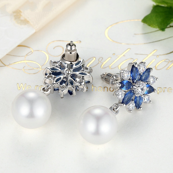 Boucles d'Oreilles Flocon de Neige avec Perles - Image 4