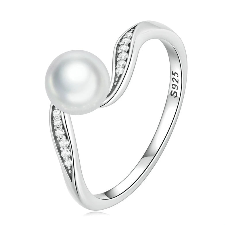 Bague Perle en argent 925 plaqué or blanc avec zircons blancs