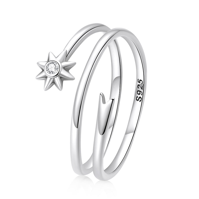 Bague Comète en argent 925 plaqué or blanc ajustable avec zircon blanc