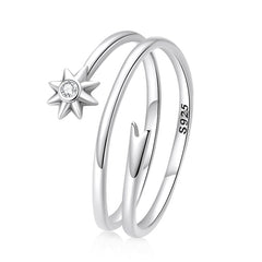 Bague Comète en argent 925 plaqué or blanc ajustable avec zircon blanc