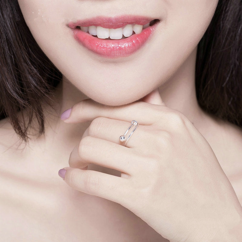 Bague Sphère en argent 925 plaqué or blanc ajustable - Photo 2
