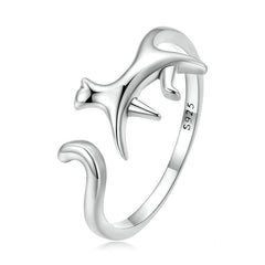 Bague Chat qui Marche en argent 925 plaqué or blanc ajustable