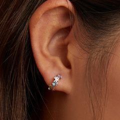 Boucles d’Oreilles Créoles Pattes en argent 925 plaqué or blanc émaillé à la main - Photo 2
