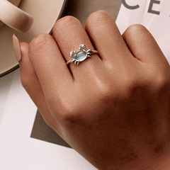 Bague Crabe en argent 925 plaqué or blanc ajustable avec pierre de lune - Photo 2