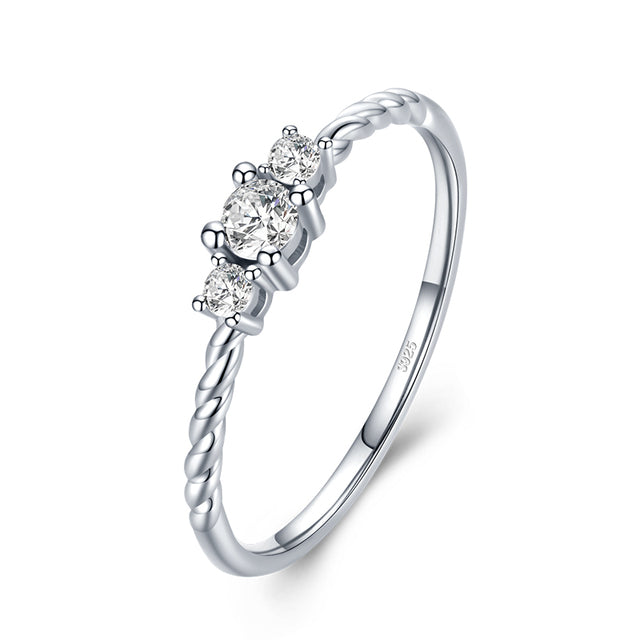 Bague Trilogie en argent 925 plaqué or blanc avec zircons blancs - Photo 3