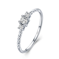 Bague Trilogie en argent 925 plaqué or blanc avec zircons blancs