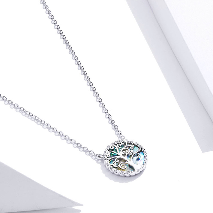 Collier Arbre de Vie en argent 925 plaqué or blanc ajustable avec nacre - Photo 4