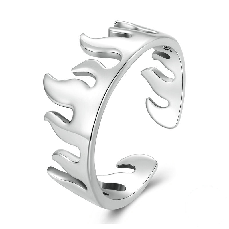 Bague Flammes en argent 925 plaqué or blanc ajustable