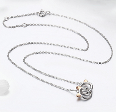 Collier Deux Chats en argent 925 plaqué or blanc et or rose ajustable - Photo 4