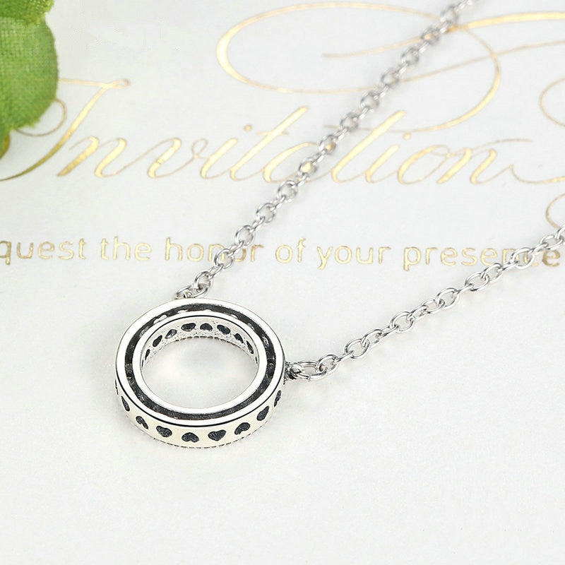 Collier Cercle Lumineux en argent 925 plaqué or blanc ajustable avec zircons blancs - Photo 4