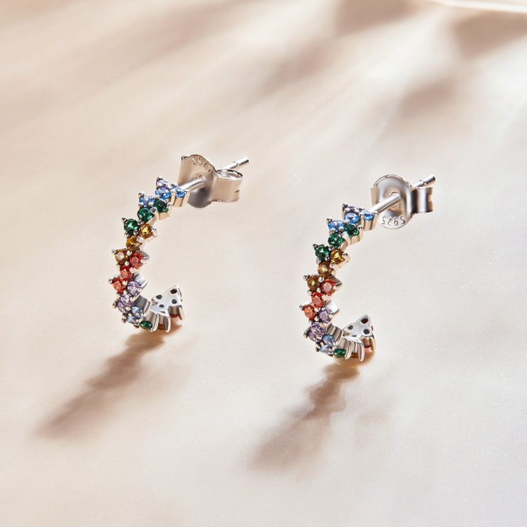 Boucles d’Oreilles Créoles Colorés en argent 925 plaqué or blanc avec zircons multicolores - Photo 4