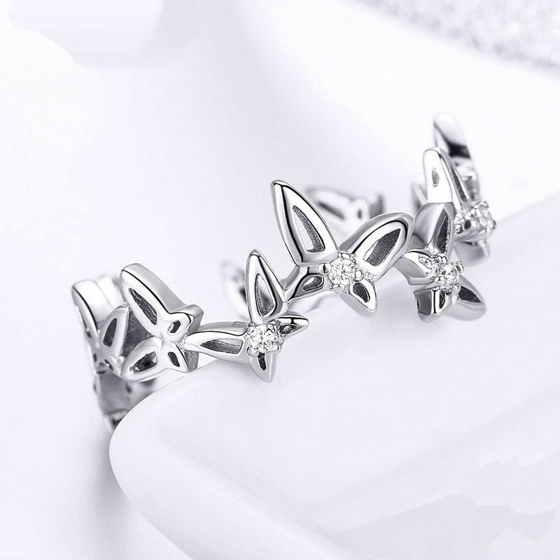 Bague Papillons en argent 925 plaqué or blanc ajustable avec zircons blancs - Photo 3