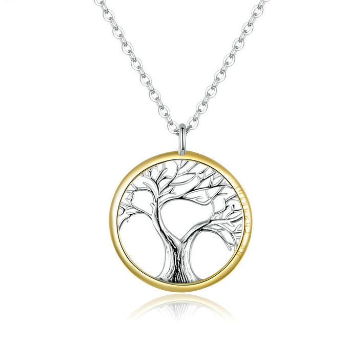 Collier Arbre de Vie Argent Sterling 925 plaqué or blanc et or jaune