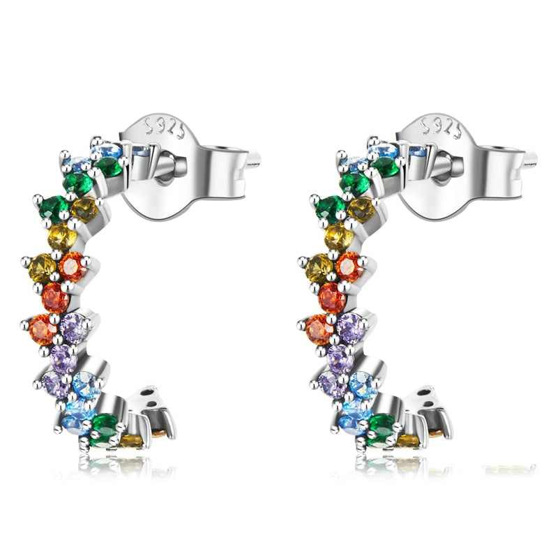 Boucles d’Oreilles Créoles Colorés en argent 925 plaqué or blanc avec zircons multicolores