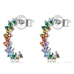 Boucles d’Oreilles Créoles Colorés en argent 925 plaqué or blanc avec zircons multicolores