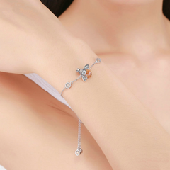 Bracelet Reine des Abeilles en argent 925 plaqué or blanc ajustable avec zircons couleur champagne - Photo 2