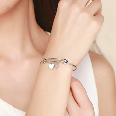 Bracelet Coeurs jonc en argent 925 plaqué or blanc - Photo 2