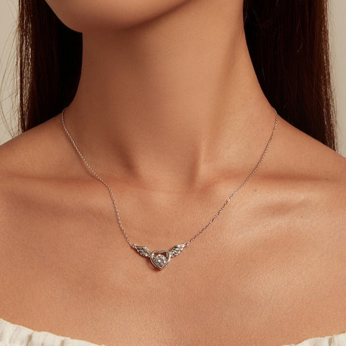 Collier Coeur Ailé en argent 925 plaqué or blanc ajustable avec zircon blanc - Photo 2
