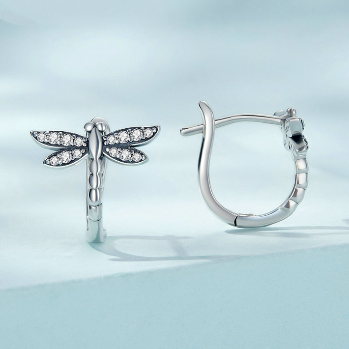 Boucles d’Oreilles Libellules en argent 925 plaqué or blanc avec zircons blancs - Photo 4