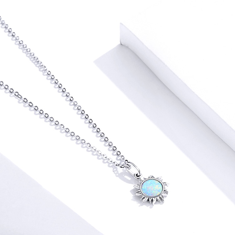 Collier Soleil en argent 925 plaqué or blanc ajustable avec opale - Photo 5