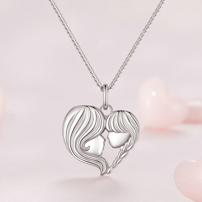 Collier Mère et Fille en argent 925 plaqué or blanc ajustable - Photo 3