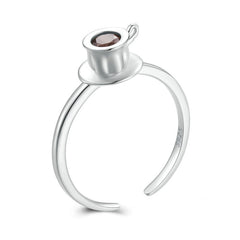 Bague Tasse de Café en argent 925 plaqué or blanc ajustable avec zircon marron