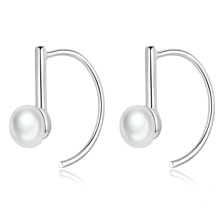 Boucles d’Oreilles Créoles avec Perles Argent Sterling 925 plaqué or blanc