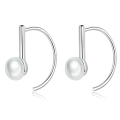 Boucles d’Oreilles Créoles avec Perles Argent Sterling 925 plaqué or blanc