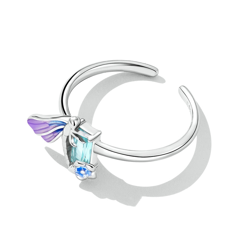 Bague Libellule en argent 925 plaqué or blanc ajustable émaillé à la main - Photo 4