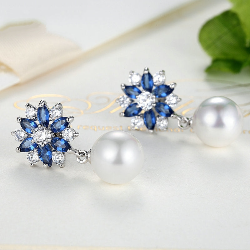 Boucles d'Oreilles Flocon de Neige avec Perles - Image 3