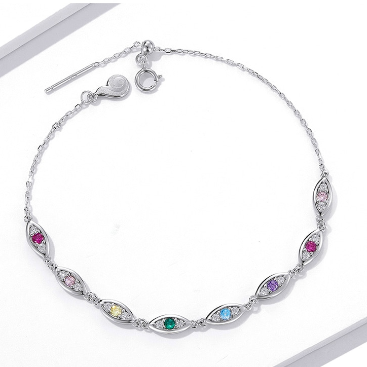 Bracelet Yeux Protecteurs en argent 925 plaqué or blanc ajustable avec zircons colorés - Photo 4